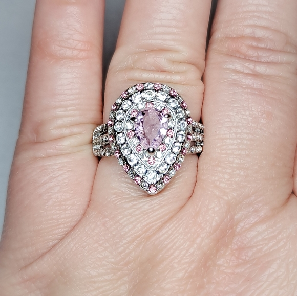 🎀925 Pink and White Sapphire Teardrop Ring - Picture 4 of 5